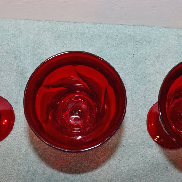 Vintage Set of 3 Fostoria Jamestown Swirl Ruby Red Water Wine Goblets Glassware - Picture 5 of 6